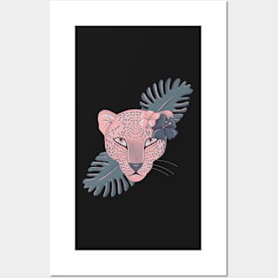 Vintage style pink jaguar Posters and Art